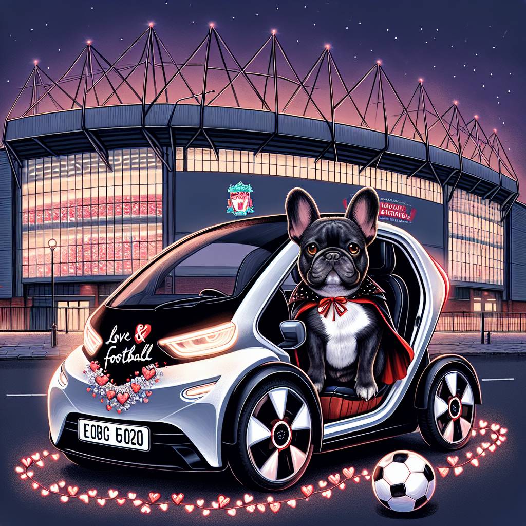 1) Valentines-day AI Generated Card - Black and tan French bulldog, Polestar 2 car, Liverpool, Football, and Horror films (22162)