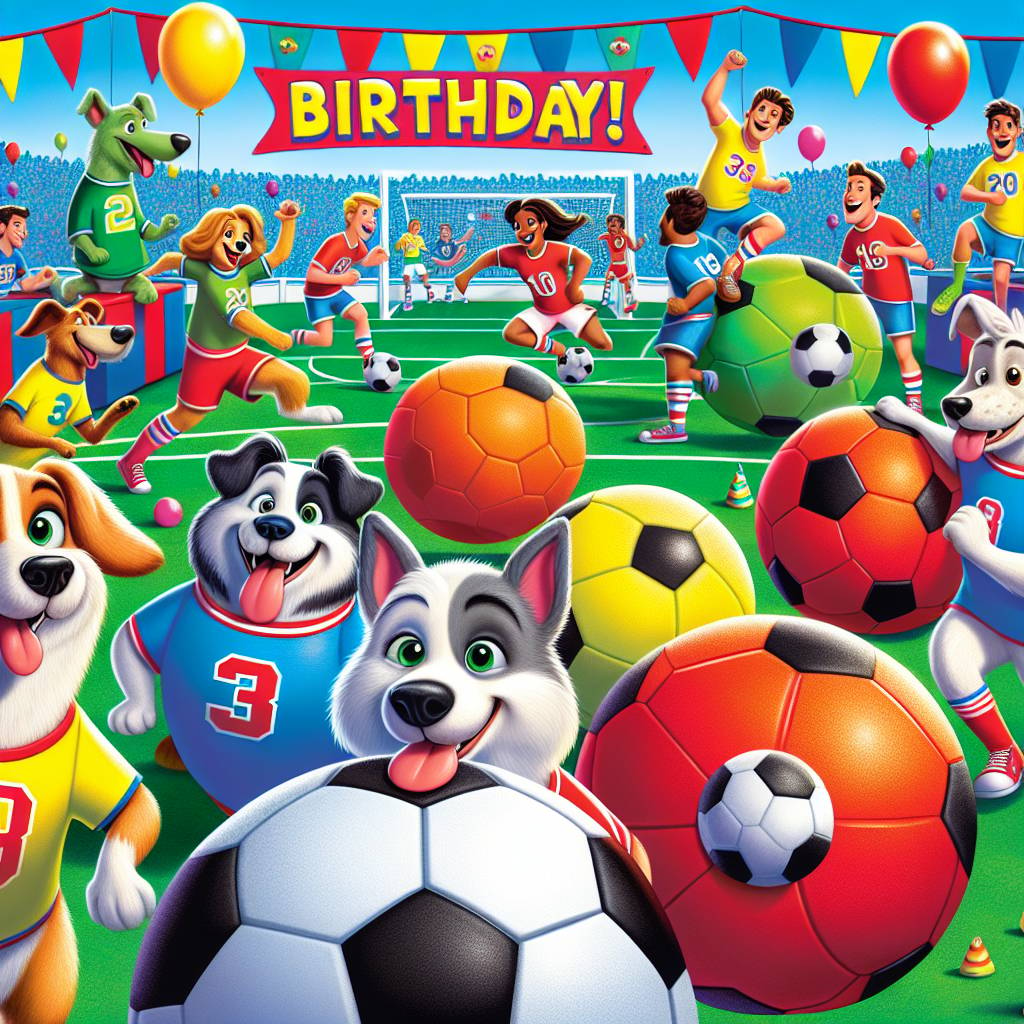 1) Birthday AI Generated Card - Soccer, Dogs, and Dodgeball (dc91d)