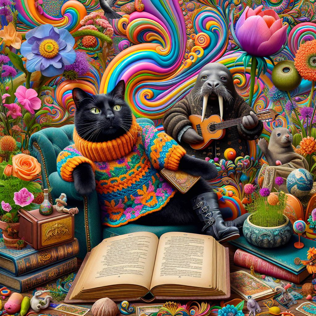 2) Birthday AI Generated Card - Black cat, Walrus, The tudors, Knitted jumpers, History, Psychedelia, Music, Iggy pop, 1960s music, Gardening, Reading, and Books (6840e)