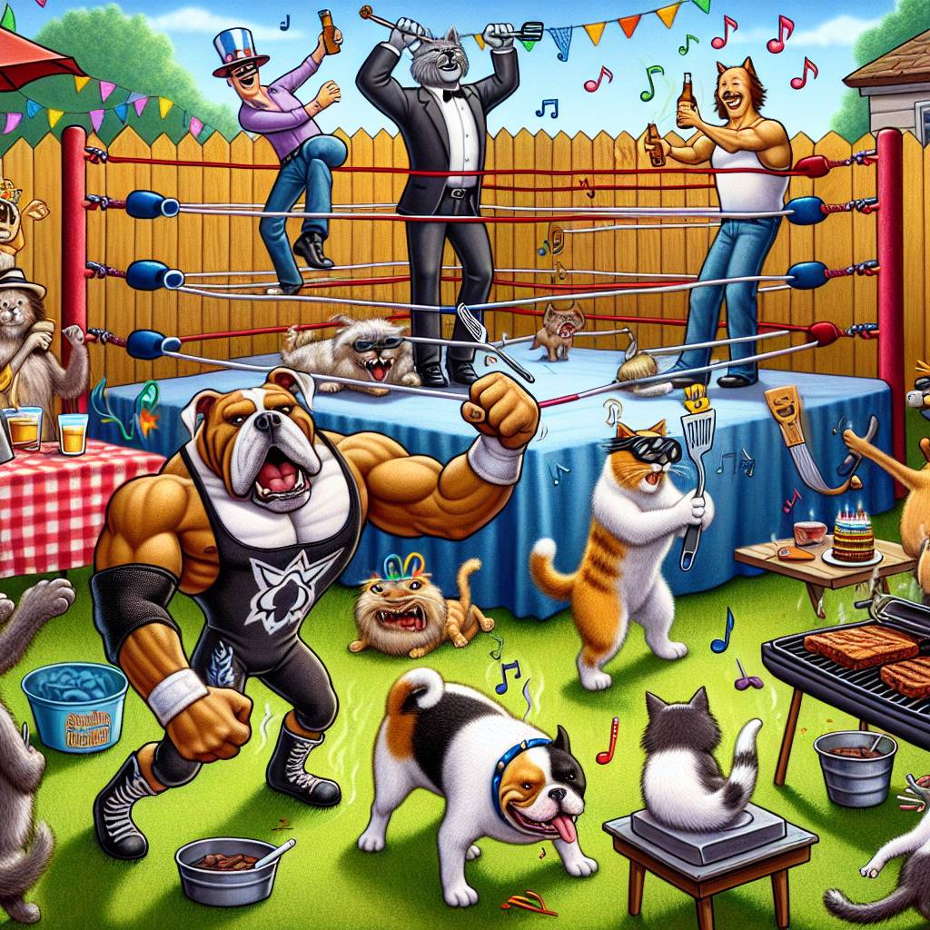 2) Birthday AI Generated Card - American bulldog brown and white, Black cat, Orange and white cat, Cooking, American wrestling , Rock music , The joker, and Gambit from DC (8f281)