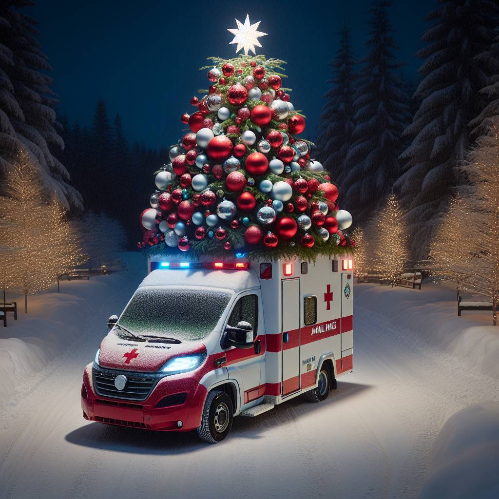 2) Christmas AI Generated Card - Ambulanza albero di natale (07277)