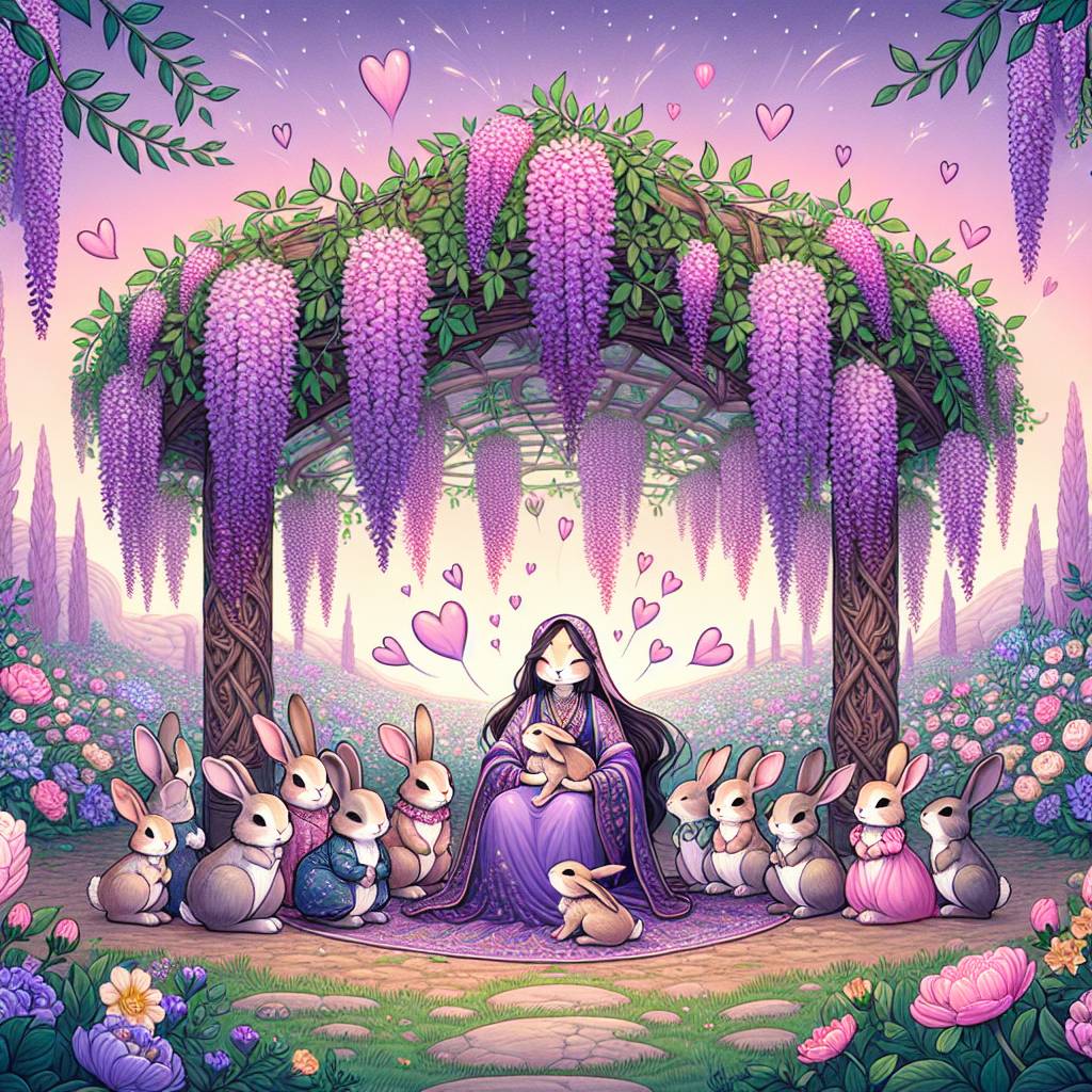 2) Mothers-day AI Generated Card - Rabbit, Garden, Wisteria, and Hearts (6b54d)