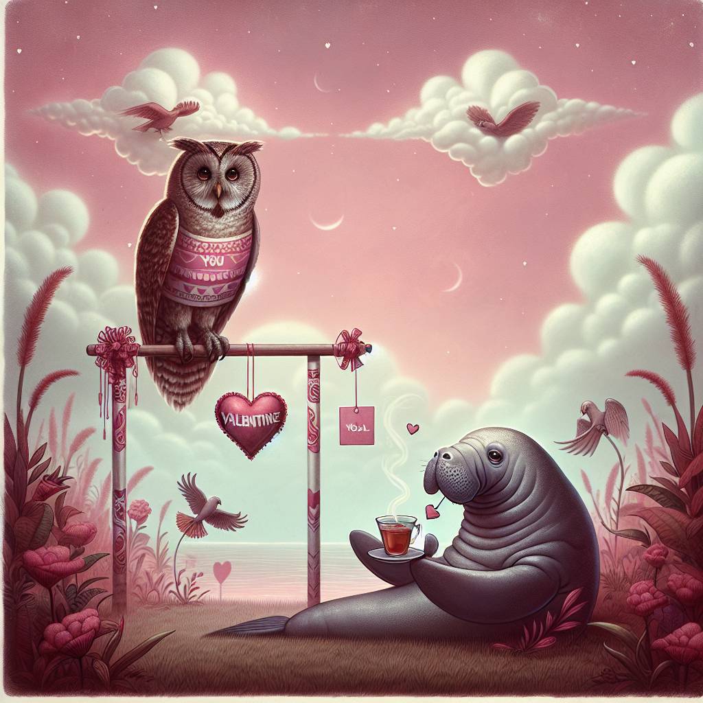 2) Valentines-day AI Generated Card - Manatee, Owl, NFL , and Tea (f78cf)