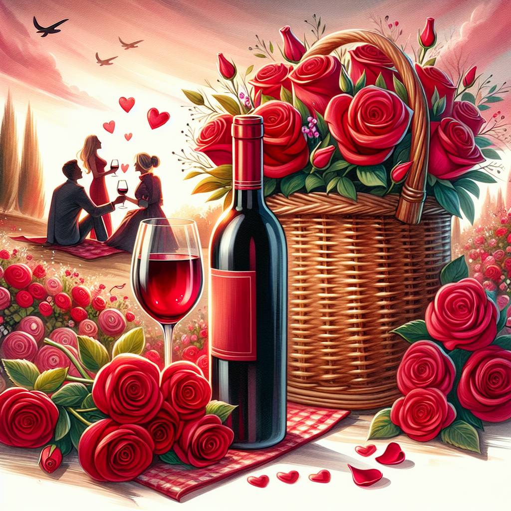 1) Valentines-day AI Generated Card - wine, flowers (97af8)