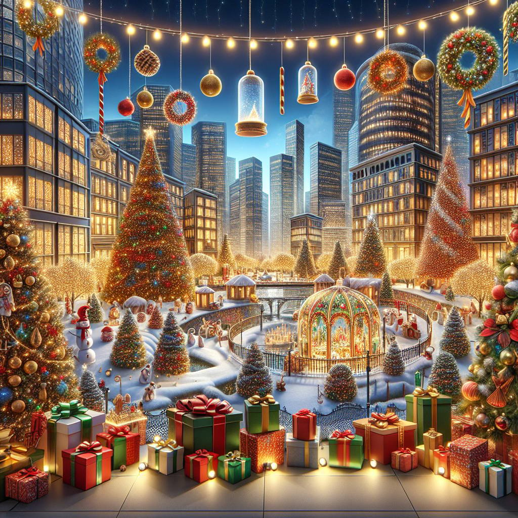 2) Christmas AI Generated Card - Christmas trees with light, Presents , Manchester media city, Christmas treats, Snowglobes, and Wreaths (0de46)