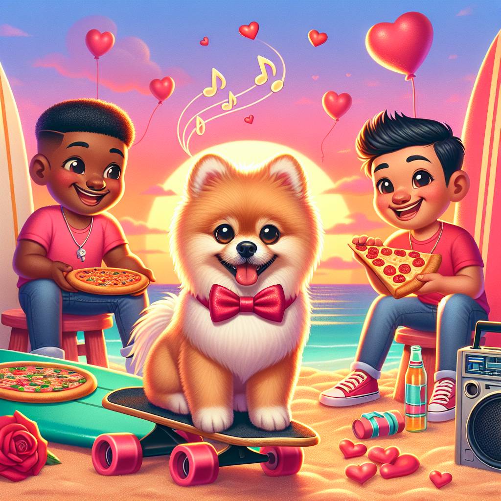 2) Valentines-day AI Generated Card - Skateboarding, Surfing, Pomeranian, Sons, Music, and Pizza (5ab0d)