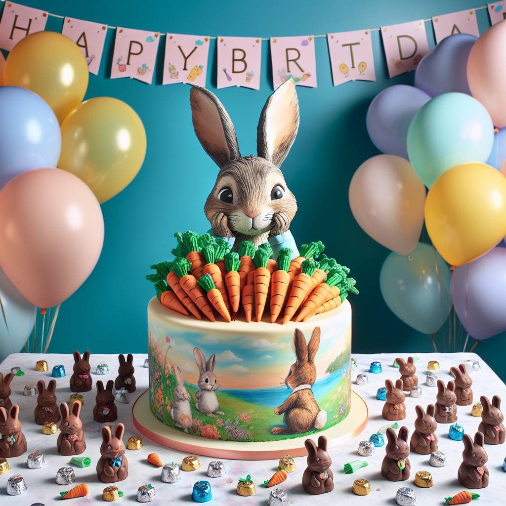 1) Birthday AI Generated Card - Peter rabbit and chocolate  (486ac)