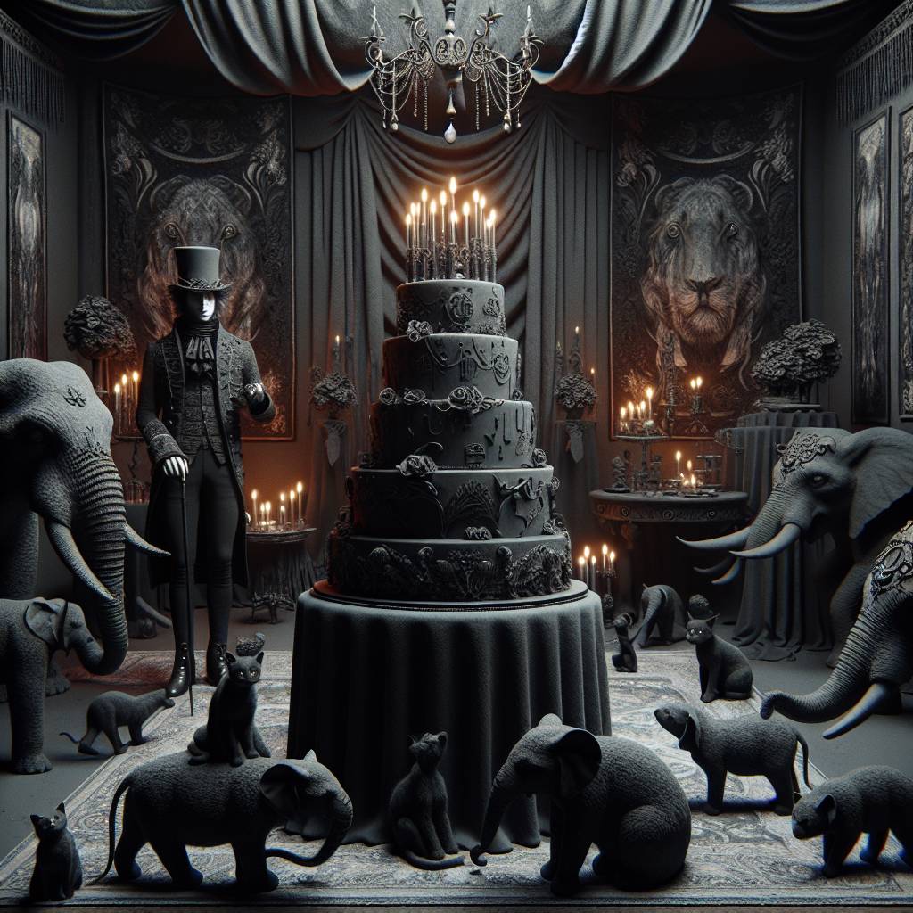 2) Birthday AI Generated Card - Elephants, Black cats, Cake, Gothic man, and Mental health (8bd19)