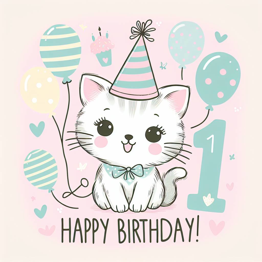 1) Birthday AI Generated Card -   for 1 year old baby girl (69195)