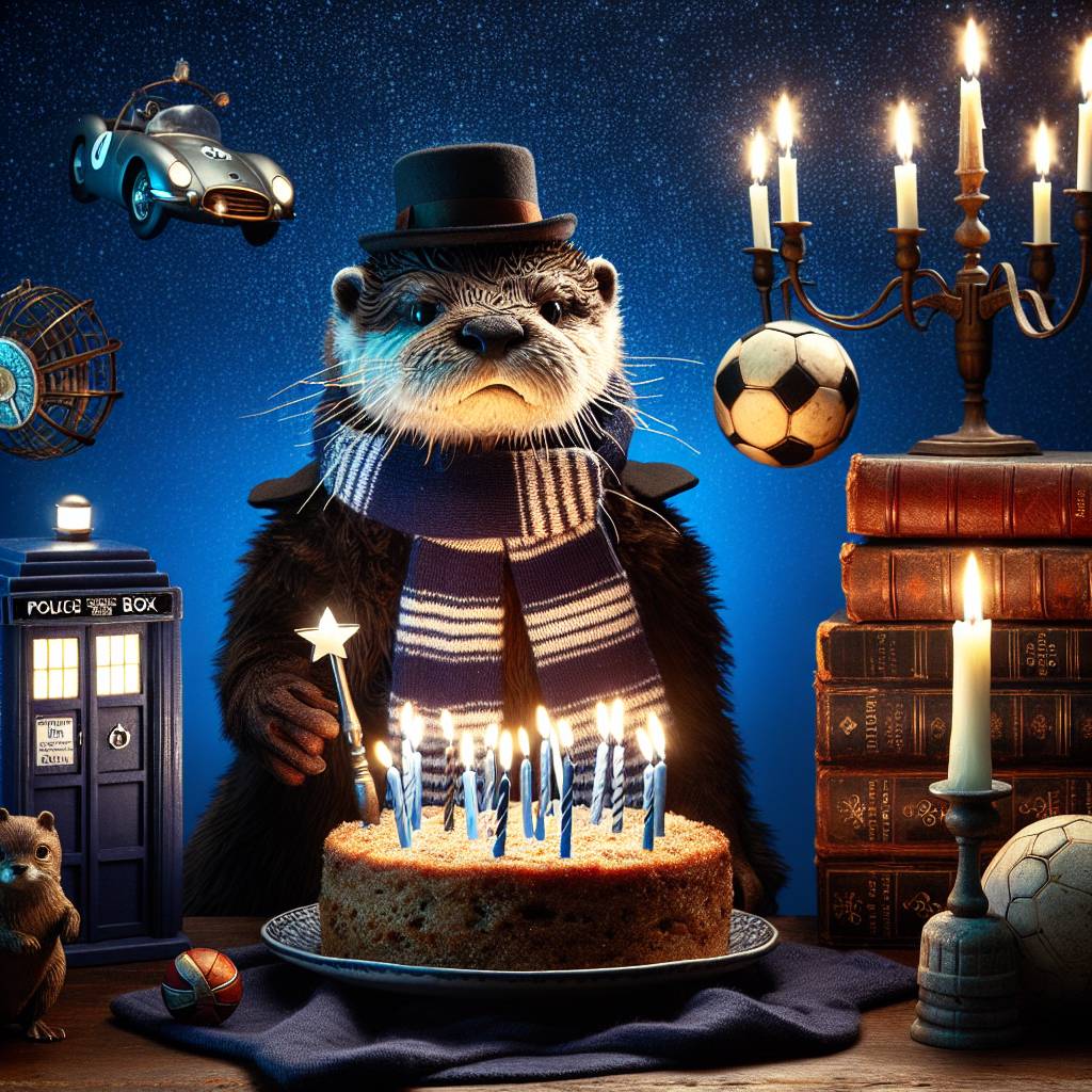 2) Birthday AI Generated Card - Navy blue, Grumpy otter, Harry potter, and Doctor who (5c39a)