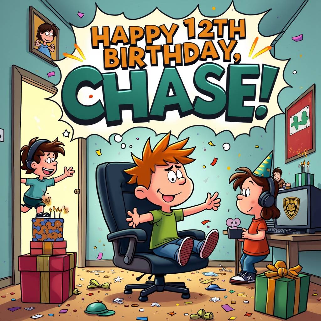 1) Birthday AI Generated Card - Avid Fortnight player, Funny , Chase is his name , and He’s 12 today  (f7f97)