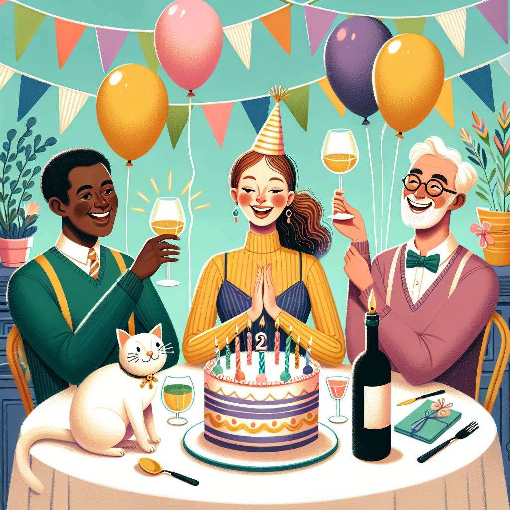 1) Birthday AI Generated Card - Cat, Wine, Chloe , and Friend  (d0e41)