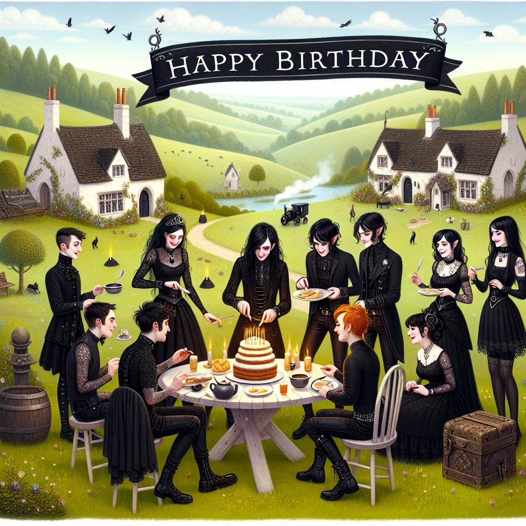 1) Birthday AI Generated Card - Lord of the rings, Fried eggs, and Goths (e58a1)
