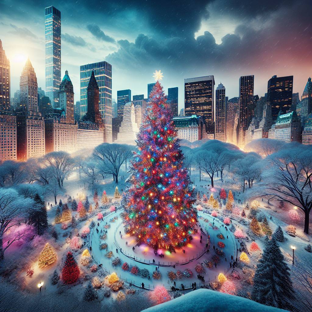 1) Christmas AI Generated Card - New York City, Snow, and Christmas trees (c78ef)