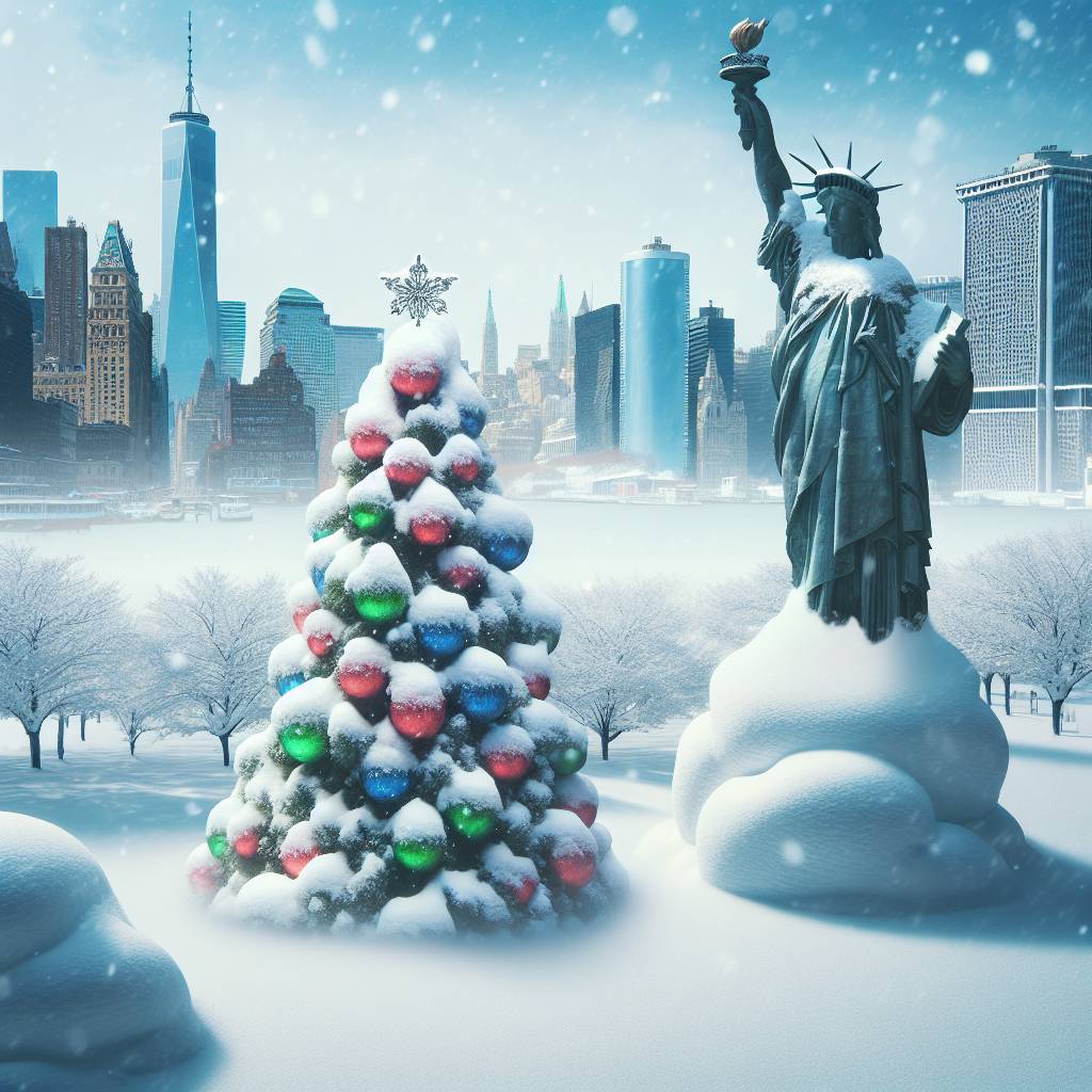 4) Christmas AI Generated Card - New York City, Snow, and Christmas trees (ecf17)