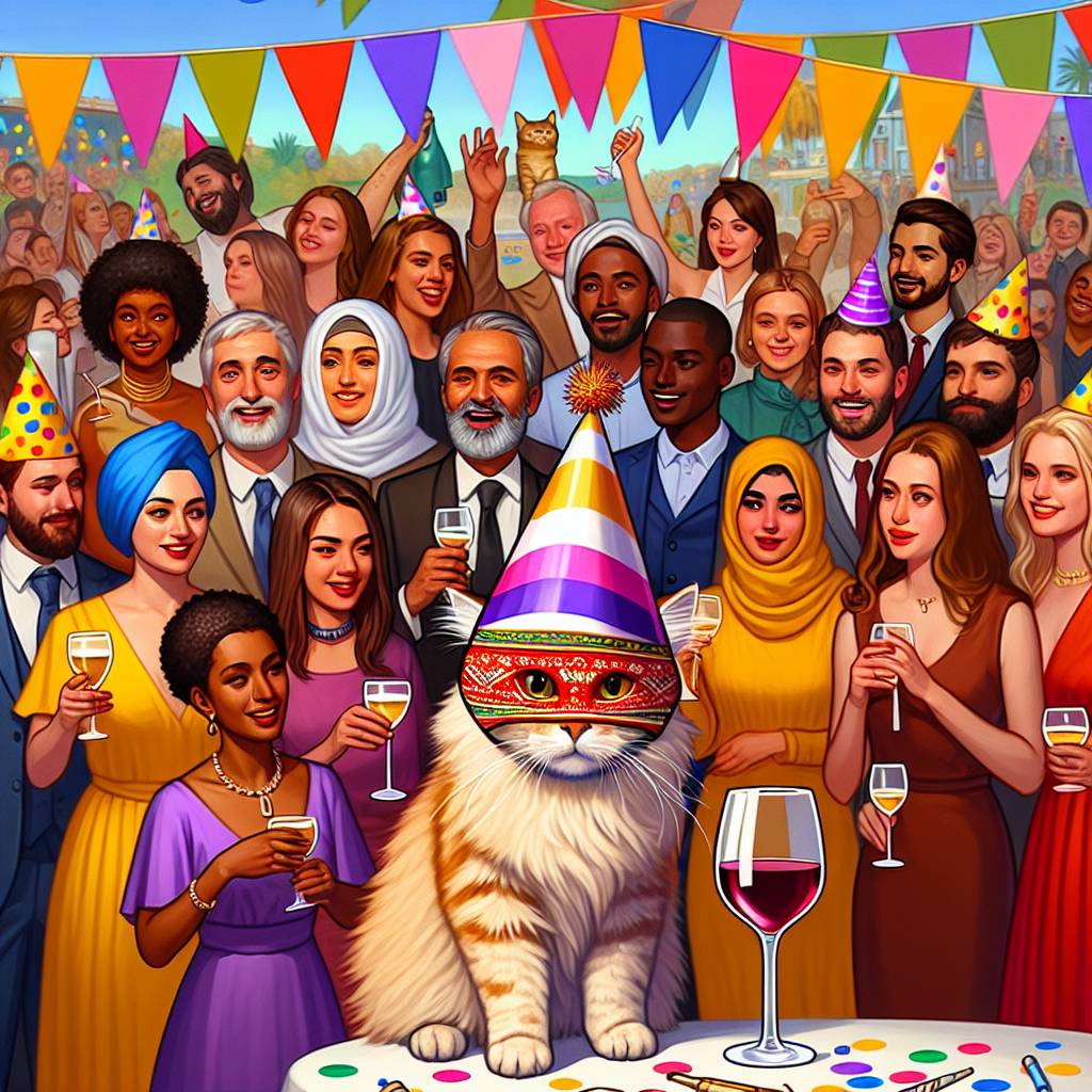 3) Birthday AI Generated Card - Cats, Alcohol, and Hanging out