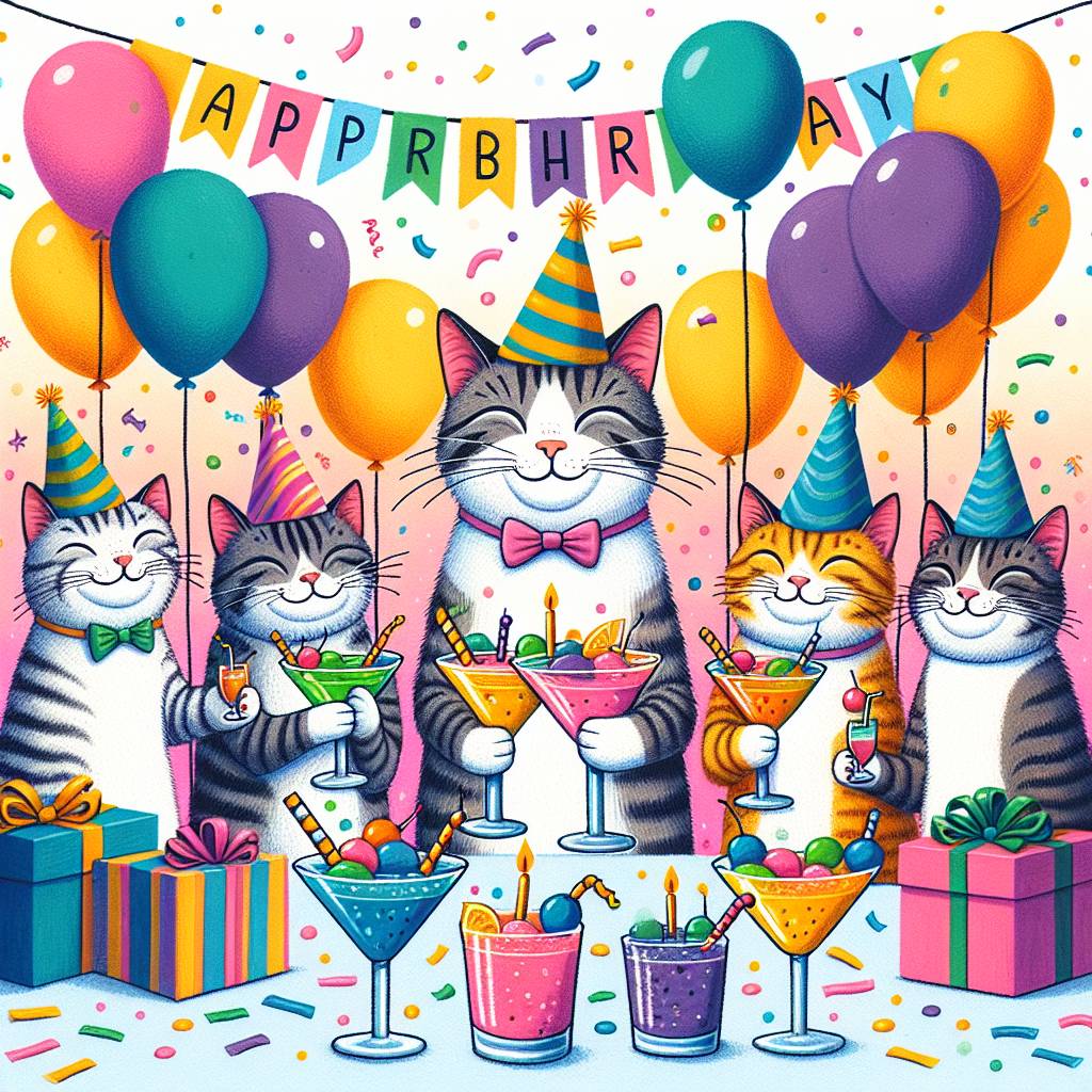1) Birthday AI Generated Card - Cats, Alcohol, and Hanging out