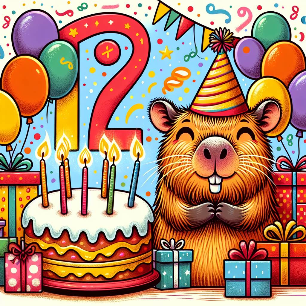 1) Birthday AI Generated Card - Capybara, and 12th Birthday (b4b67)