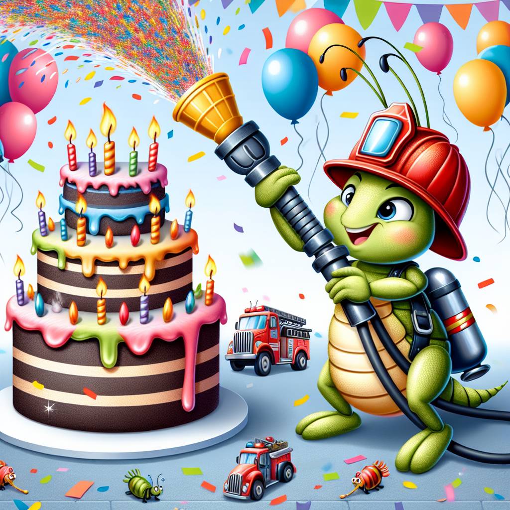 1) Birthday AI Generated Card - Cricket, and Firefighters  (9e7ed)