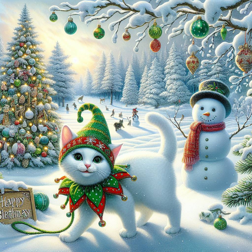 2) Christmas AI Generated Card - White cat (aa246)