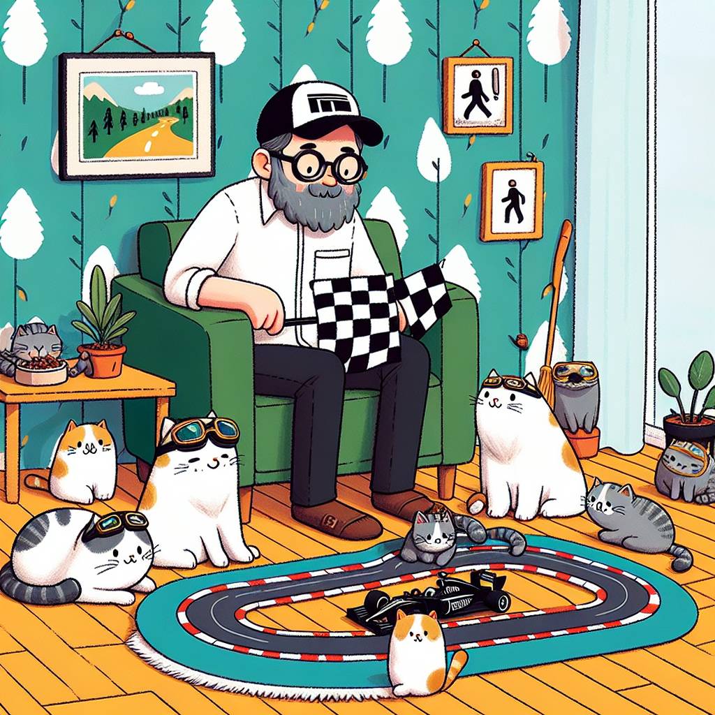 1) Fathers-day AI Generated Card - Formula 1, Cats, and Walking  (6bd7b)