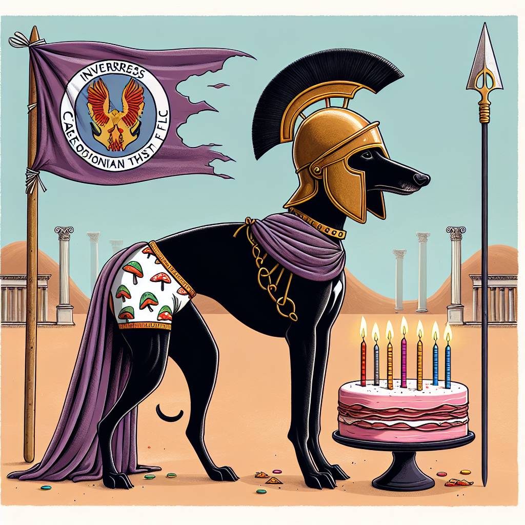 1) Birthday AI Generated Card - Black Italian greyhound, Ancient Rome , Inverness Caledonian thistle FC, Bloodborne, Ham cake , and Mushroom underpants (6d01c)