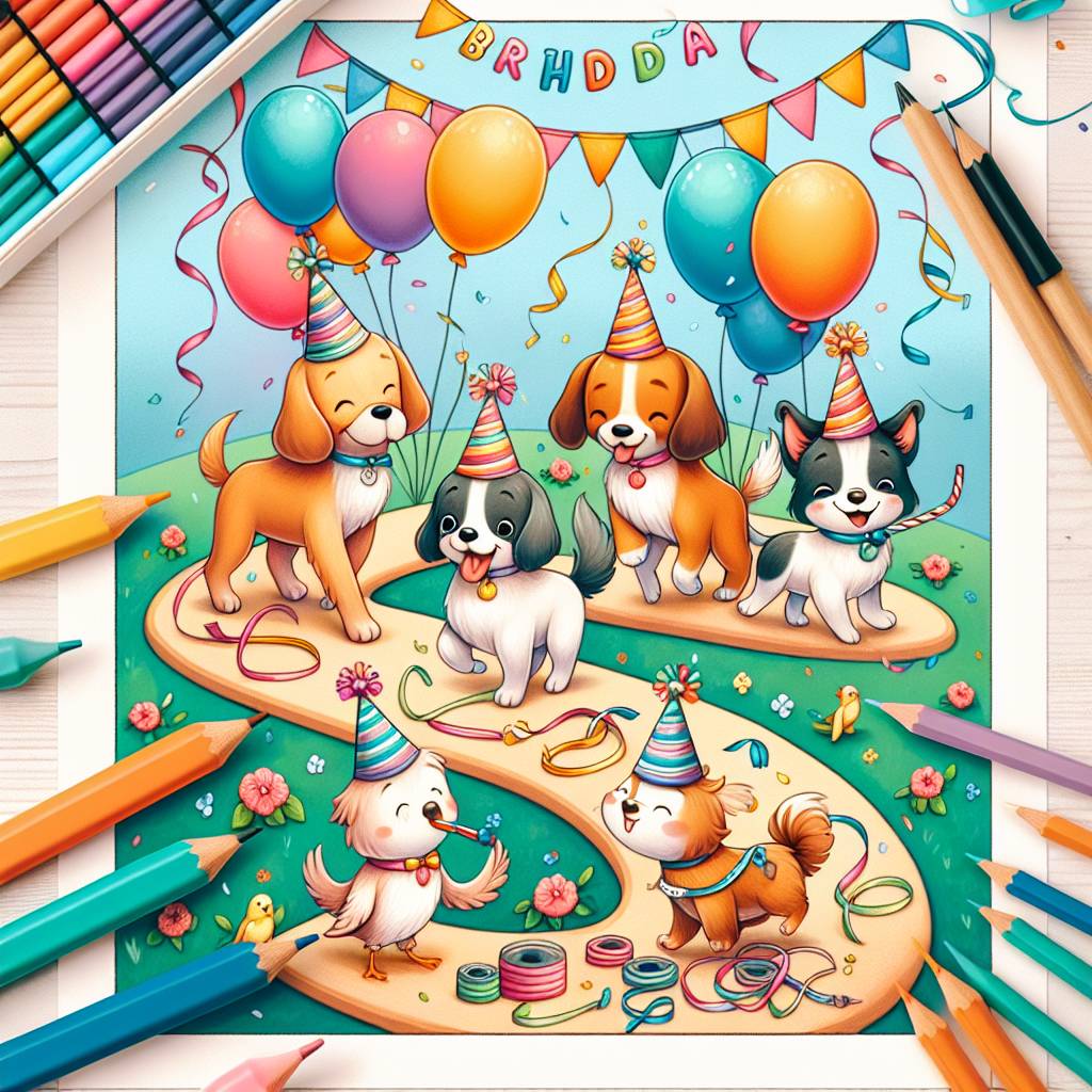 1) Birthday AI Generated Card - Dogs, Birds , Walking, and Making thinds (c7723)