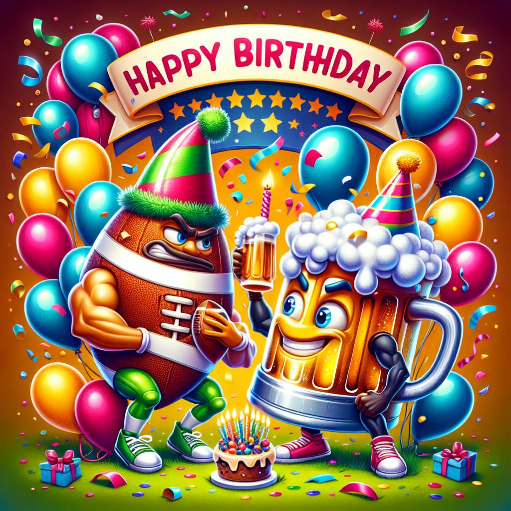 1) Birthday AI Generated Card - Football, and Beer (08170)