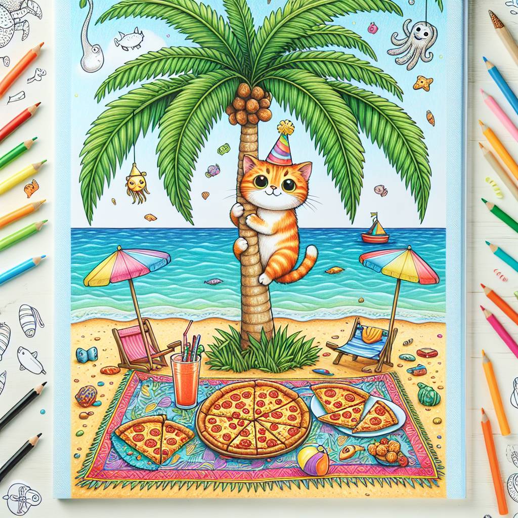 2) Birthday AI Generated Card - Ginger cat, Climbing, Beach, Pizza, and Drawing (3ac6e)