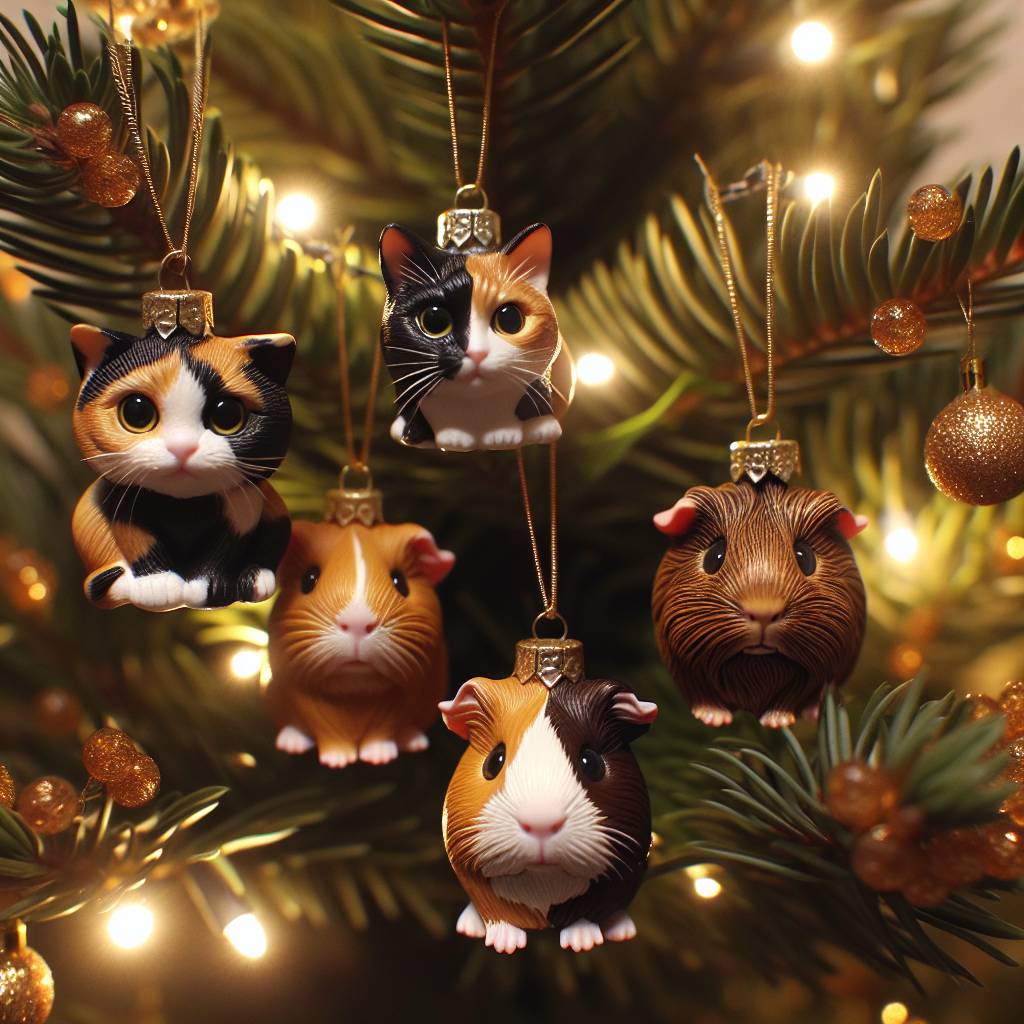 3) Christmas AI Generated Card - Tortoise shell cat brown and black, Brown rosette guinea pig, and Smooth haired brown guinea pig (04100)
