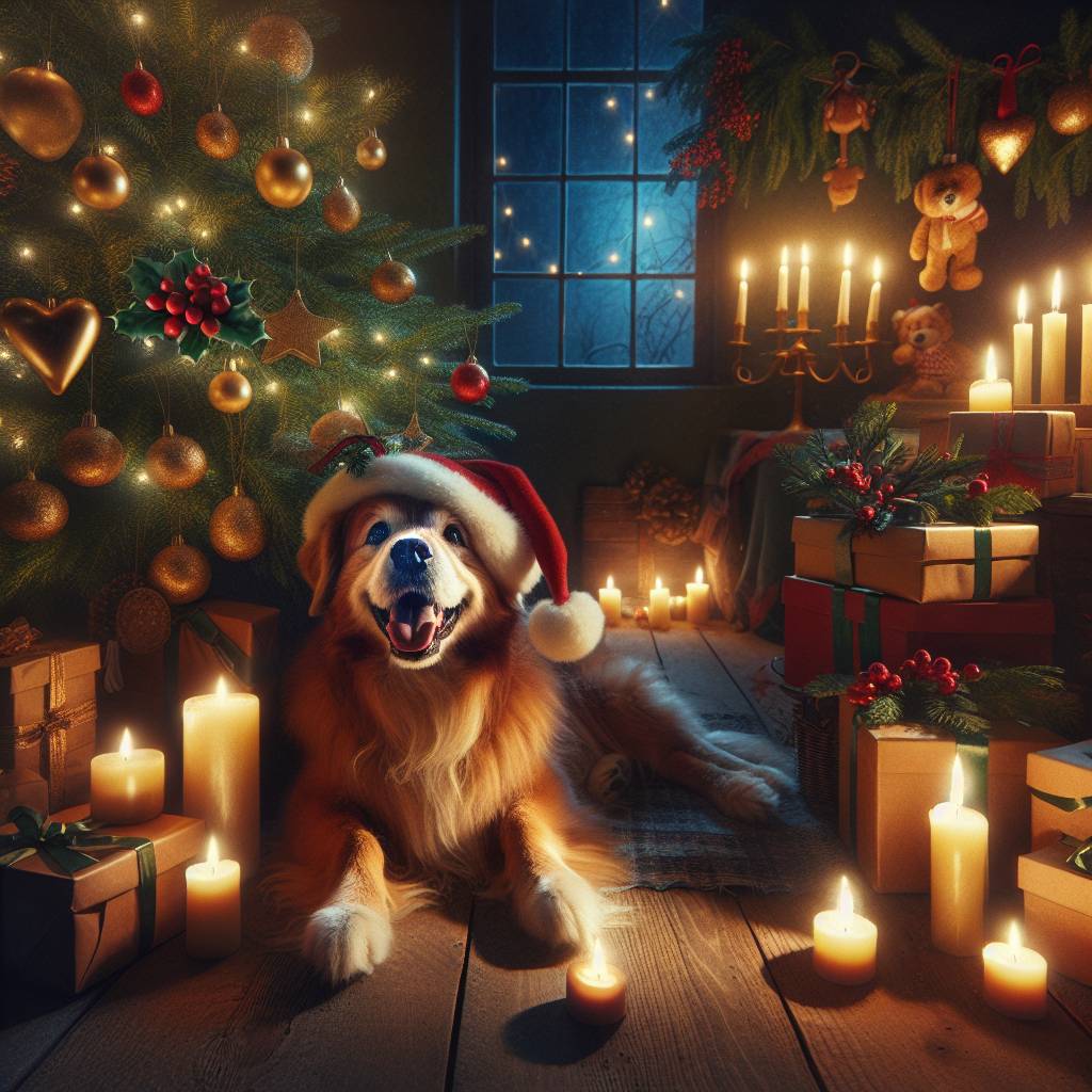 1) Christmas AI Generated Card - tree dog hat candle love (dae92)