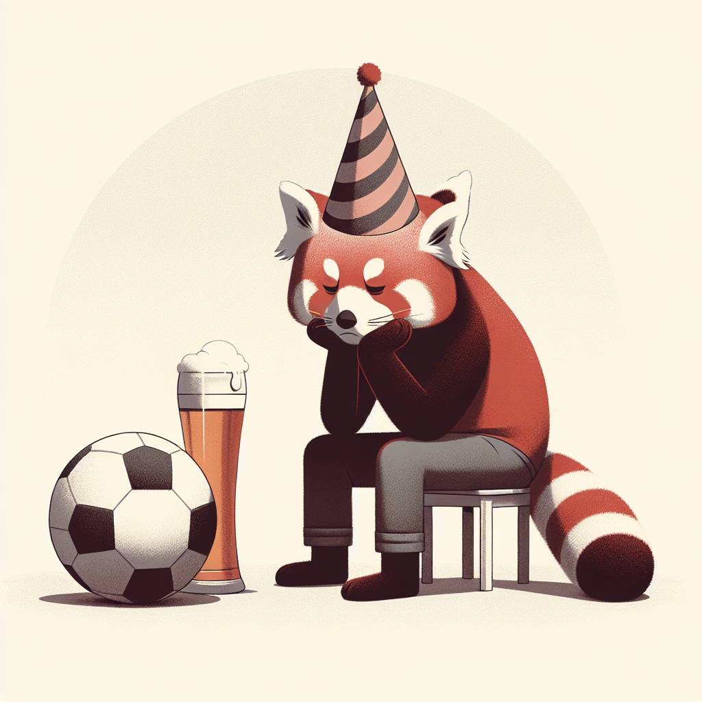 1) Birthday AI Generated Card - Red panda , Soccer, and Beer (85d41)
