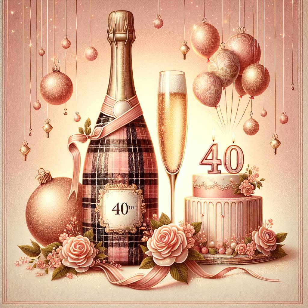 1) Birthday AI Generated Card - 40th birthday , Champagne, Tartan , Pink, and Glitter (5bbb5)