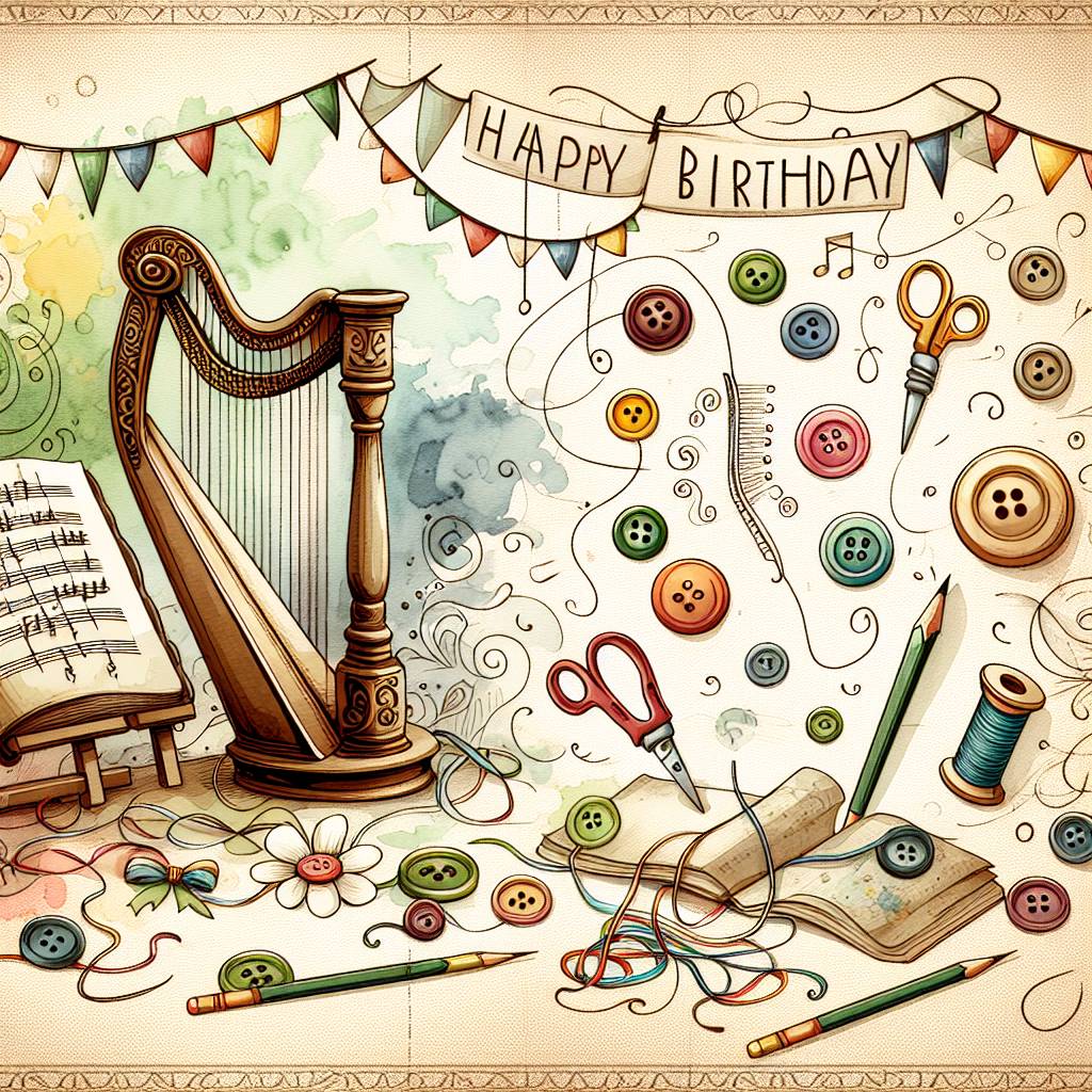 2) Birthday AI Generated Card - Irish music, Sewing, Watercolour painting , Drawing, and Art journal (f64c0)