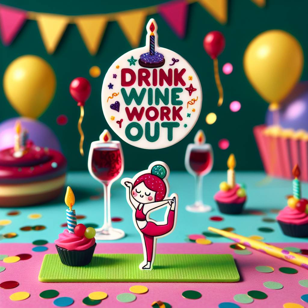 1) Birthday AI Generated Card - Drink Wine, Work Out (011d2)