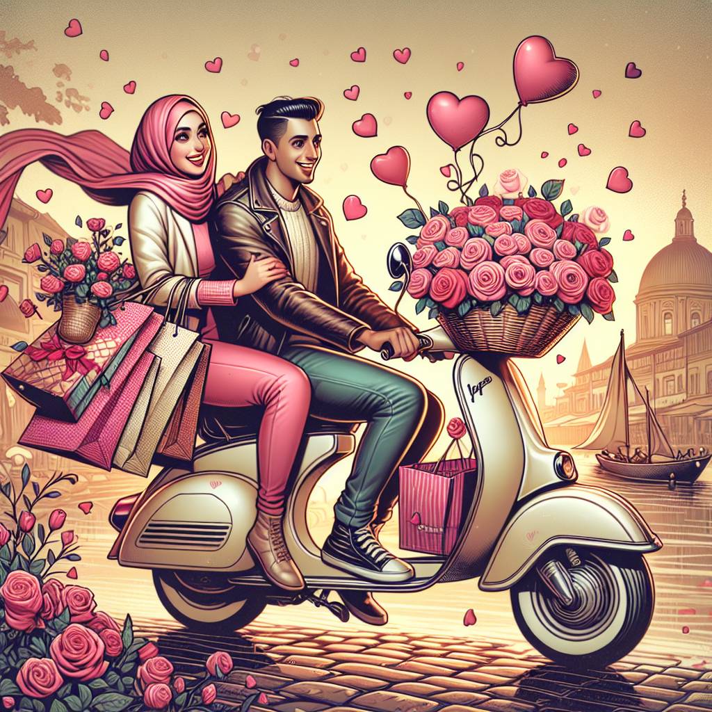 2) Valentines-day AI Generated Card - Pink roses, Travelling , and Shopping (ba275)