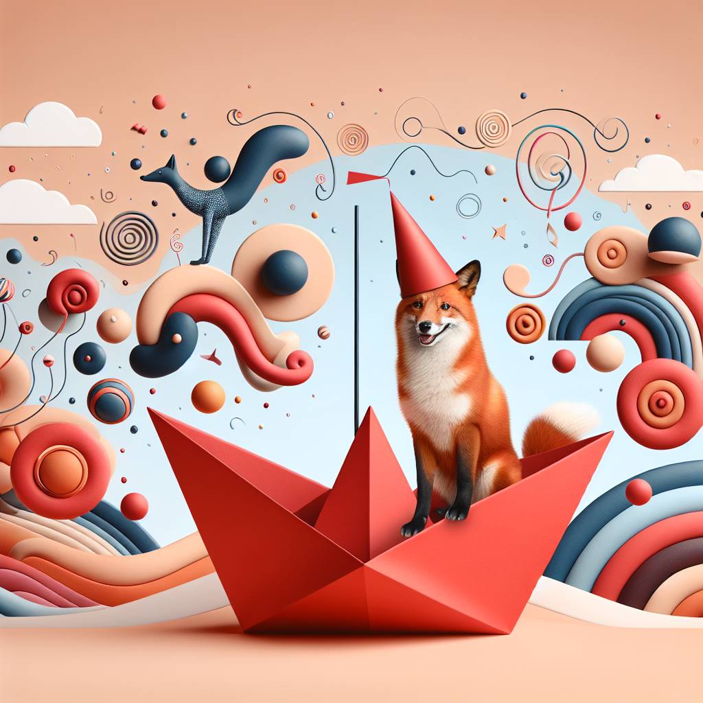 1) Birthday AI Generated Card - Modern art, Graphic design, Red fox labrador, and Sailing boats (0dbf0)