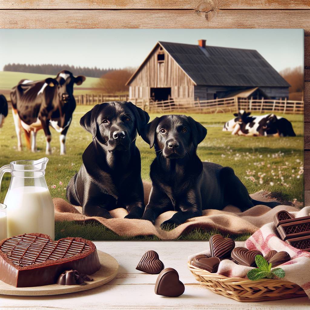1) Valentines-day AI Generated Card - Black Labradors, Farming, Milk cows , Chocolate biscuits, and Steak (4446a)