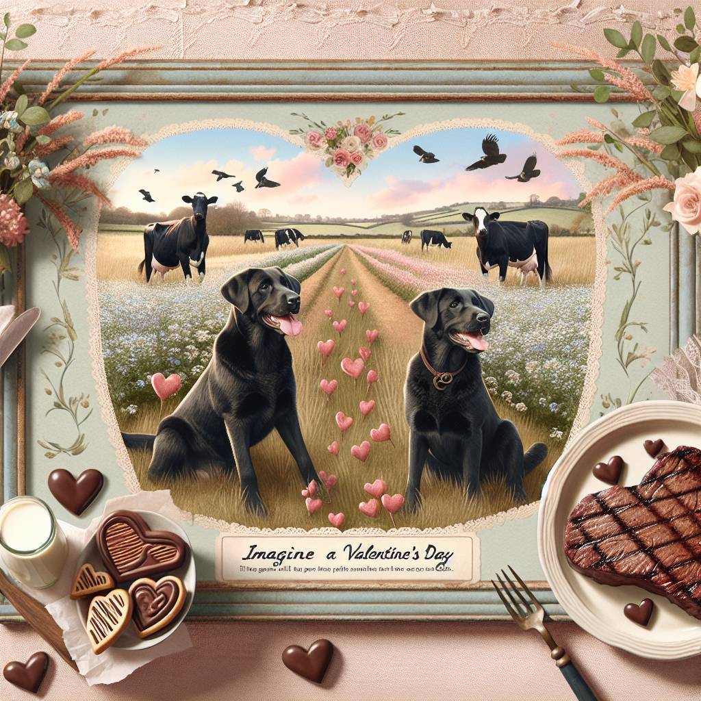 2) Valentines-day AI Generated Card - Black Labradors, Farming, Milk cows , Chocolate biscuits, and Steak (cf3cc)