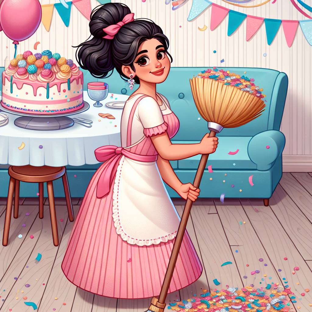 2) Birthday AI Generated Card - Pink, and A woman cleaning (e6082)
