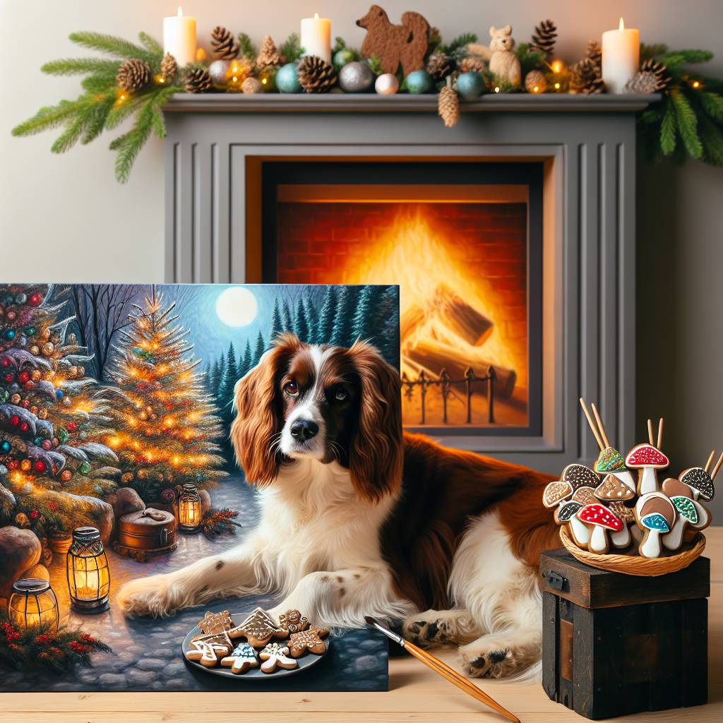 3) Christmas AI Generated Card - Welsh Springer Spaniel, Forest, and Mushrooms (80152)})