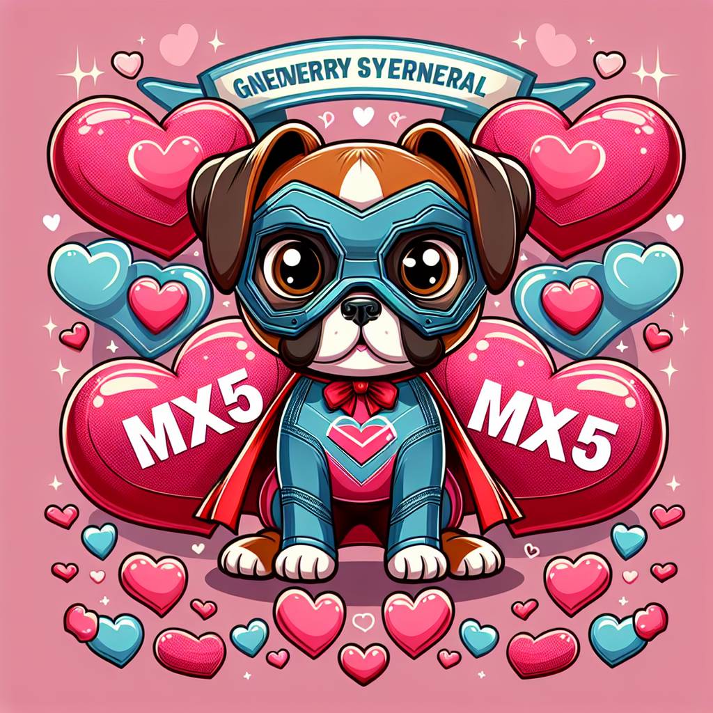 1) Valentines-day AI Generated Card - Mx5, Boxer dog, and Batman (1805a)