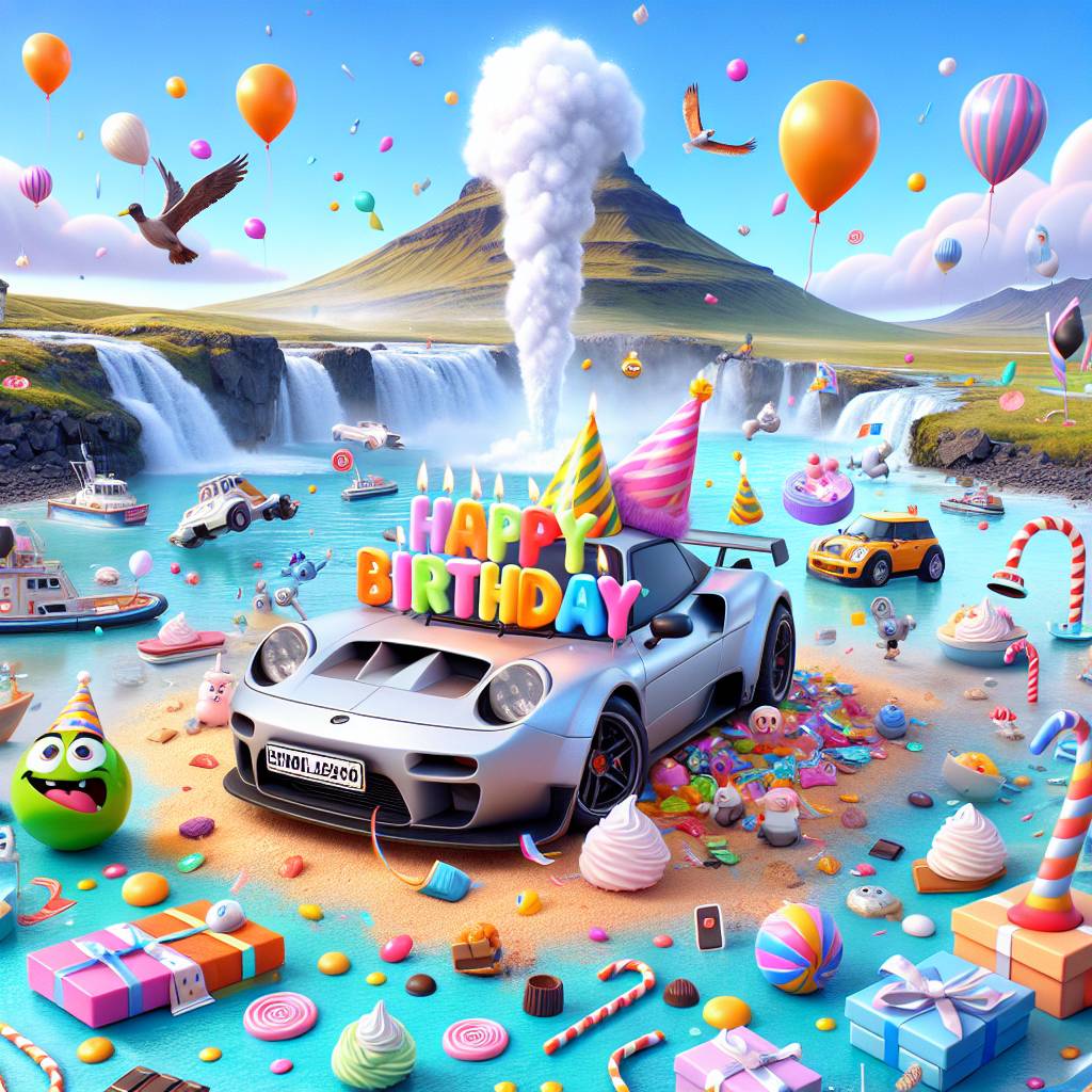 2) Birthday AI Generated Card - Mustang cars, Gaming , Iceland , and Sweets  (7a3cd)