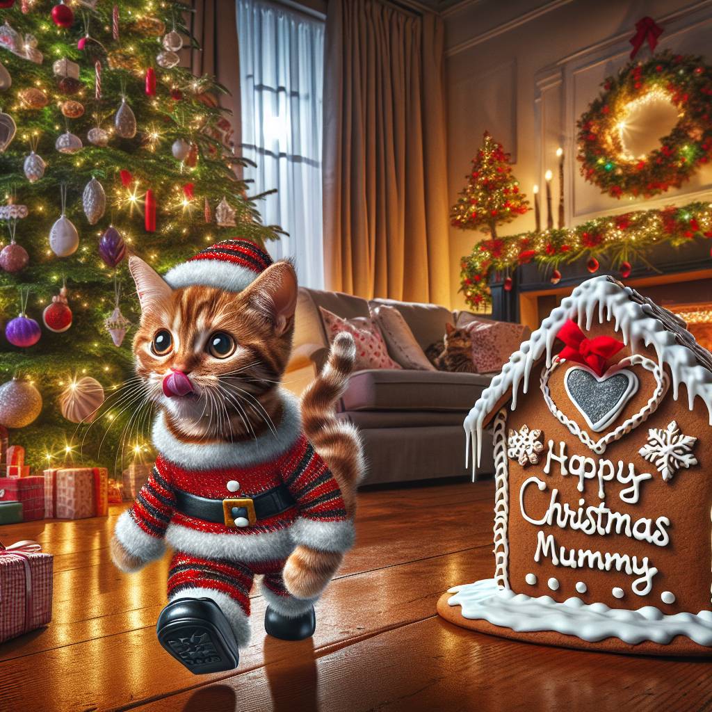 4) Christmas AI Generated Card - tabby cat takes over house as Santa clause (b3af2)