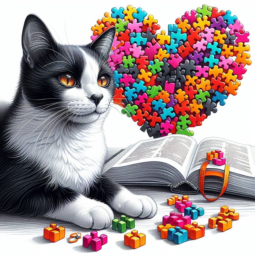 1) Valentines-day AI Generated Card - Black and white cat, Lego, Bible, Reading , and Orange (e46bd)