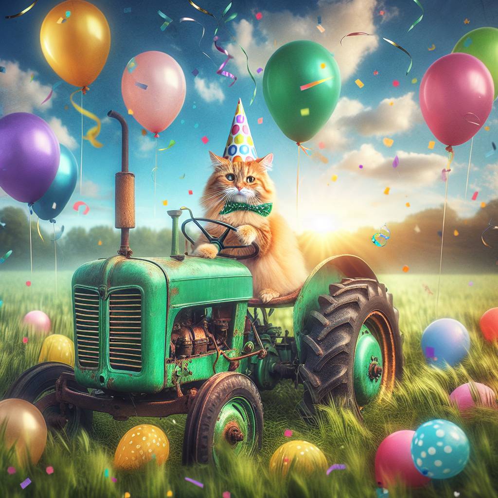 1) Birthday AI Generated Card - Tractors ginger cat (d12df)