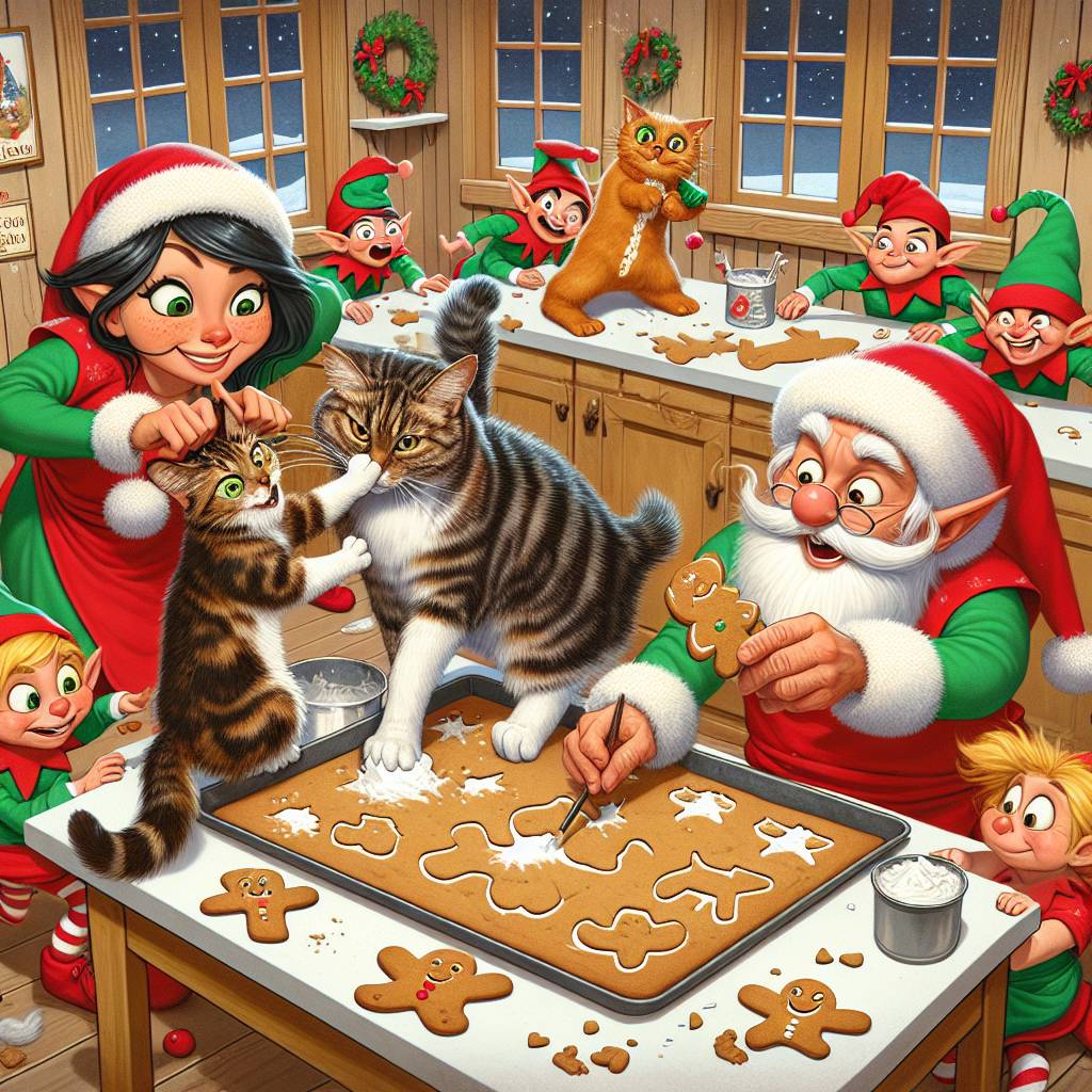 4) Christmas AI Generated Card - Cats doing bad things with elves (9b6d8)