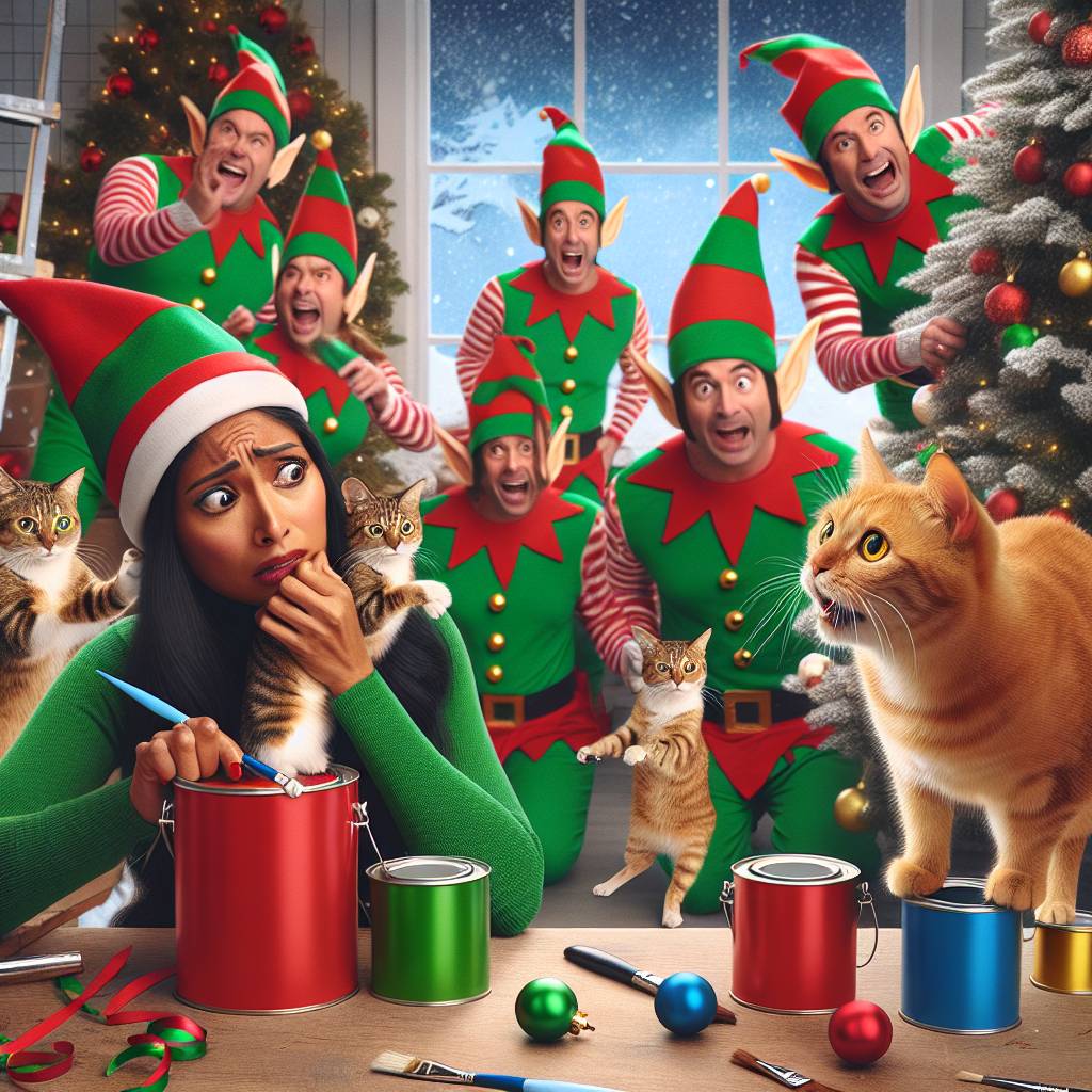 1) Christmas AI Generated Card - Cats doing bad things with elves (14091)