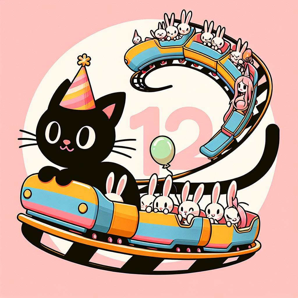 1) Birthday AI Generated Card - Black cat , Roller coaster , Melanie Martinez , Rabbits, and 12 (3bd23)