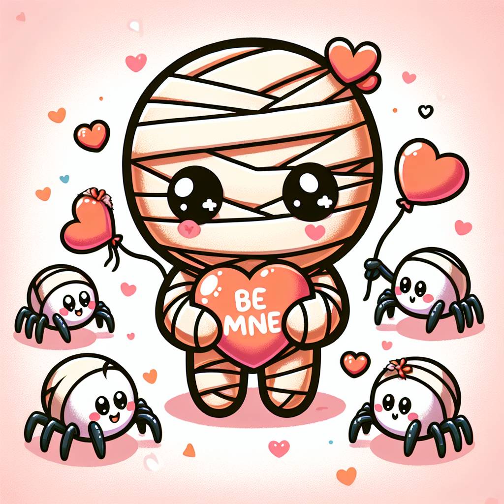 1) Valentines-day AI Generated Card - Mummy, Colour orange , and Spiders (8ca52)